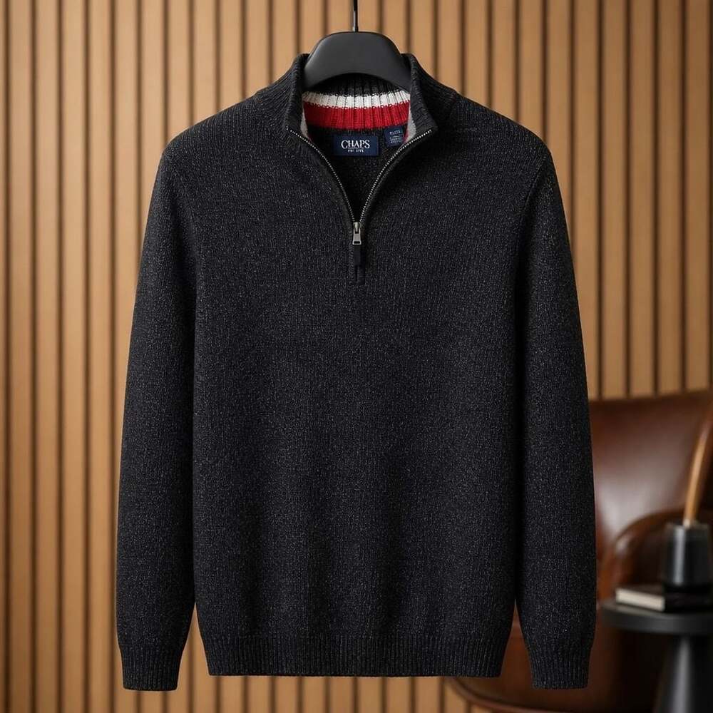 Chaps Men's Quarter-Zip Mock Neck Sweater Black Speckled Size XL item 307